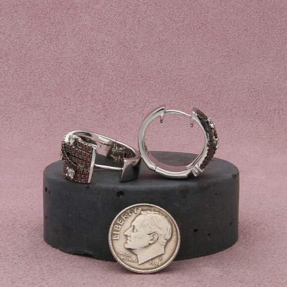 sterling silver round-cut cz huggie hoop earrings - Picture 2 of 3